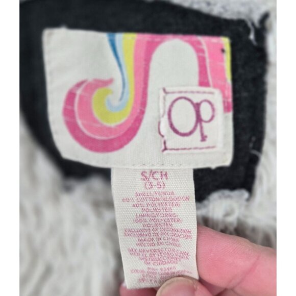 Vintage Op Girls Sherpa lined Hooded Jacket  small Gray broken‎ zipper - Picture 3 of 8